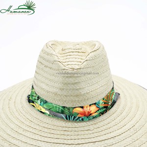 Hot sale 2024 White rotating straw hat with green and yellow textured fabric, black hem and chin <b>laces</b> model HA275 - Product Image 2