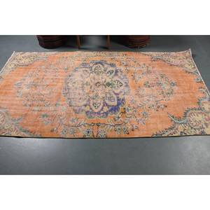 Alfombra de lana Vintage naranja y Beige de 4,2x8 pies, hecha a mano, área grande, estilo Tabriz, diseño de retazos, respaldo de látex para adolescentes para pasillo - Product Image 3