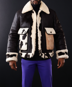 Top Design hommes hiver poils de vache veste avec col montant manches longues 100% cuir de haute qualité personnalisable prix raisonnable - Product Image 1