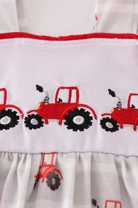 Juego de bombachos con bordado de Tractor rojo para niñas, Bonito traje de dos piezas con temática de granja con volante superior a juego, suministro ODM - Product Image 5
