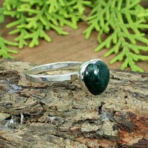 Anillo de declaración romántica con piedra preciosa de crisocola natural Plata de ley 92,5 Corte suave Estilo lindo Material principal de platino - Product Image 1