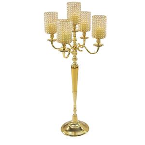 Bougeoir en aluminium de décoration de luxe avec 5 bras candélabres votifs en or cristal faits à la main à vendre à bas prix - Product Image 1