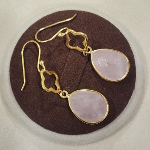 925 Sterling Silver Teardrop Cut <b>Pink</b> Quartz Earrings Gold Plated AA Quality Handmade Designer Classic for Women - Product Image 6