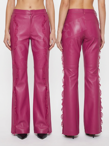 Pantalon en cuir léger à lacets pour femmes, taille mi-haute, jambe droite, style élégant, confortable, pantalon en cuir - Product Image 2