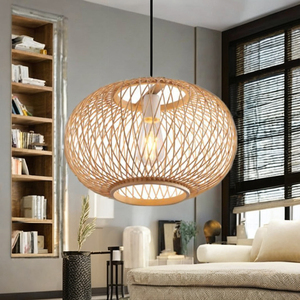 Lámpara colgante de concha de material de bambú moderna para decoración del hogar para leer comedor con luz suave de noche enfocada hacia abajo - Product Image 1