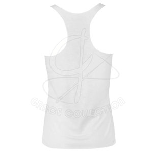 Débardeurs d'entraînement de gymnastique décontractés pour femmes blanc blanc sans manches avec décoration personnalisée haut en tissu Jersey - Product Image 3