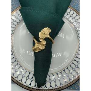 Porte-serviettes feuille de gingko en or de luxe serviette en métal réglable/anneaux de tissu pour les événements de mariage et les fêtes prix de gros - Product Image 1