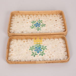 Coloré en coquille rotin tissé plateau créatif à la main assiette de fruits plateau de rangement maison comptoir décoration du Vietnam - Product Image 5