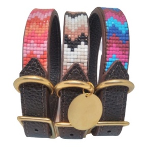 Collar de piel auténtica con cuentas para perro, conjunto de arnés de correa, accesorios de borlas, rosa, rojo, ciruela, productos para mascotas - Product Image 3