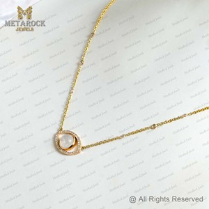 Pavé Diamant 14k Or Evil Eye Pendentif Collier Naturel Arc-En-Lune Pierre Bijoux À La Main Chaîne Collier Nouveau Design - Product Image 4
