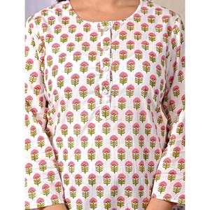 ชุดเซ็ตผ้าฝ้ายพิมพ์ลายบุตติ สีขาวน้ำเงิน ชุดเซ็ต 2 ชิ้น กางเกงขาสั้น แขนสามส่วน ชุดลำลองสำหรับใส่ในฤดูใบไม้ร่วงและฤดูร้อน ไซส์ XS XXS - Product Image 2