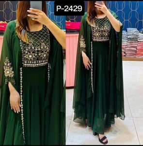 Ropa étnica india Georgette pesado con trabajo de bordado de secuencia múltiple Anarkali vestidos estilo Kurtis con Dupatta Set para mujeres - Product Image 1