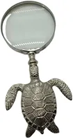 Loupe en laiton poli en forme de tortue, style marin moderne, finition argent antique, du premier fabricant indien, pour lecture et décoration maison/bureau