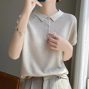 เสื้อยืดผู้หญิงผ้าถักเนื้อละเอียดใหม่เสื้อสเวตเตอร์ลำลองแขนสั้นเสื้อโปโลเสื้อเบลาส์เสื้อผ้าสตรีเสื้อทรงหลวมฤดูร้อน - Product Image 2