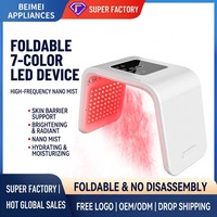 Appareil de beauté LED pliable 7 couleurs avec pulvérisation de brume nano haute fréquence, appareil facial portable pour éclaircir la peau