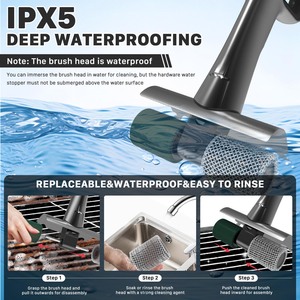 Cepillo Eléctrico Automático de Alta Potencia para Limpieza de Parrillas, con <span class=keywords><strong>Malla</strong></span> de Acero Inoxidable y 3 Cabezales Intercambiables - Product Image 2