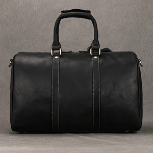 Genuine Leather Foldable Portable Weekender <b>Duffel</b> <b>Bag</b> Black Zipper Closure Travel Shoulder Strap Durable Design - Product Image 3