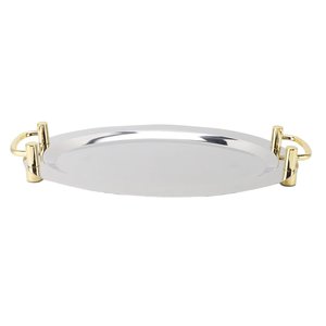 Plateau de service pour collations de table, pour la maison, l'hôtel, plateau de présentation de desserts sucrés, fabriqué en argent avec poignée dorée, en vente en gros - Product Image 5