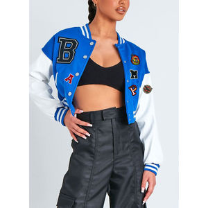 Chaqueta universitaria recortada de estilo Vintage para mujer, nueva chaqueta de cuero bordada a la moda para temporada al aire libre, bordado de algodón - Product Image 1