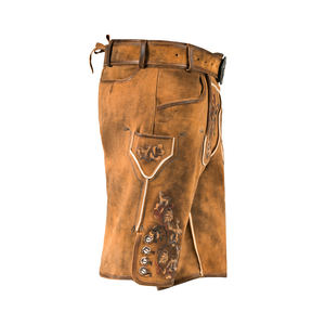 Most Popular <b>Women</b> Mid-Waist Bavarian <b>Lederhosen</b> Shorts Genuine Cowhide Smooth Leather Embroidery Front Pockets - Product Image 4