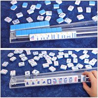 Tuiles de Mahjong en mélamine bleu écaille de tortue américaine, transparentes comme du cristal, pour 4 joueurs, ensemble de jeu haut de gamme
