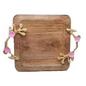 Plateau en bois rustique fait main abordable parfait pour le service et la décoration intérieure Plateau de petit déjeuner en bois avec poignées - Product Image 1