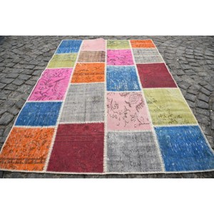 Alfombra turca vintage ecléctica 5,3 'X 7,5 'hecha a mano Beige lana látex respaldo Rectangular Patchwork patrón ecológico medio - Product Image 1