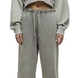 Ensemble de survêtement décontracté d'hiver à logo personnalisé, effet délavé, en coton, avec sweat à capuche et pantalon de jogging, 2 pièces, couleur personnalisable - Product Image 5
