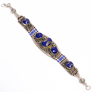 Tibetan <b>Silver</b> Vintage Antique Style <b>Bracelet</b>, Natural Turquoise, Coral, Lapis Gemstone, Jaipur Jewelry - Product Image 1