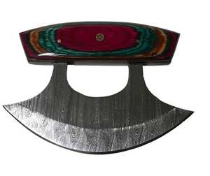 Cuchillos Ulu de Estilo Tradicional con Hoja de Damasco Hecha a Mano, Mango de Madera Multicolor, Funda de Cuero, Base de Madera Hecha a Mano, OEM ODM - Product Image 4