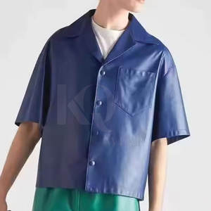 <b>Men</b> Solid Knitted Leather <b>Shirt</b> Classic Button Front Short Sleeve Quick Dry Lightweight Trendy Street Fashion for <b>Party</b> Wear - Product Image 1