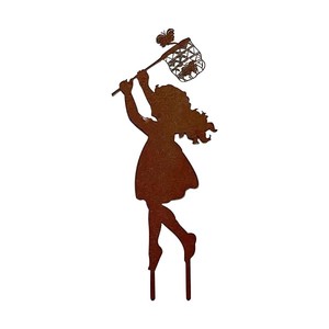 Estaca de jardín de Metal decorativa para césped de granja rústica, hoja hecha a mano, figura de niña de hierro, Estaca de niña de pie con acabado oxidado - Product Image 1