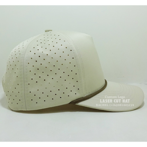 Chapeaux de golf haut de gamme 5 panneaux corde sur bord trou découpé au laser bord incurvé perforé séchage rapide casquettes en maille imperméables en gros Vietnam - Product Image 4