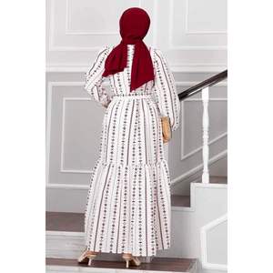 Casual Xl tamaño étnico estampado Lino Hijab vestido rojo clarete - Product Image 5