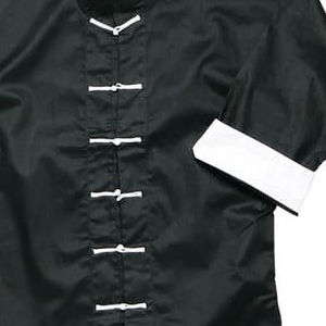 OEM Kung Fu Uniform Black <b>White</b> Frog <b>Buttons</b> | Custom Training Suit Stretch Durable Light Weight Quick Dry Breathable Front - Product Image 6