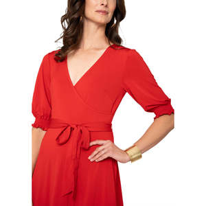 Abito Leota Marlo a trapezio con vita avvolgente in tessuto crepe Barbados tinta unita - Product Image 5