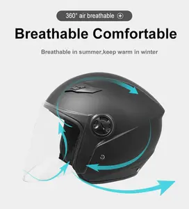 Demi-casque de moto en ABS homologué DOT toutes saisons avec fermeture à dégagement rapide Visière PC résistante aux chocs Ajustement universel - Product Image 3