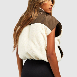 Custom Logo Womens Cropped Puffer Vests Winter Lightweight Full Sleeve Warm Polar Fleece Cotton Embroidery Jacket Padded New - Product Image 6