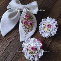 Bando Katun Buatan Tangan Vietnam untuk Anak Perempuan, Aksesoris Rambut Pernikahan dengan Mutiara & Bordir Bunga 25cm, Layanan Grosir OEM