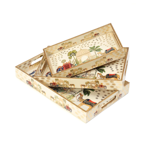 DULI Lot de 3 plateaux en bois MDF avec imprimé éléphant et chameau enduit d'émail imperméable - Product Image 1