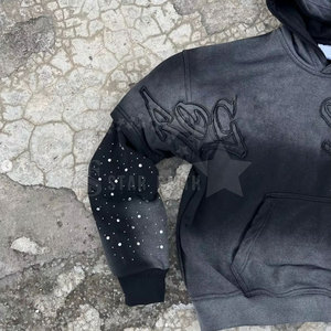 Sudadera con capucha transpirable con diamantes de imitación y lavado ácido para mujer, ropa informal con estilo, jersey de piedra brillante para aspecto callejero - Product Image 5