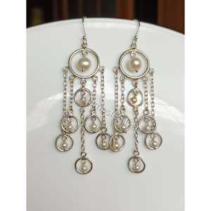 Handmade <b>Silver</b> & Freshwater Pearl <b>Dangle</b> <b>Earrings</b> Elegant Bridal Jewelry Perfect Wedding Gift for Her - Product Image 3