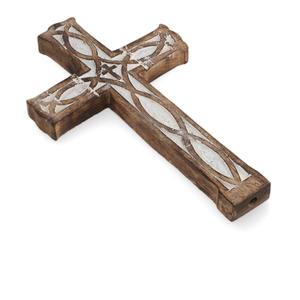 Fabriqué à la main sculpté en bois de manguier croix murale finition Antique croix en bois pour la maison et l'église décor cadeau spirituel - Product Image 1