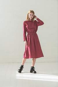 Robe d'été en lin décontractée personnalisée avec col en O et manches longues nouvelle mode robe mi-longue simple motif solide tissé - Product Image 3