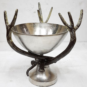Bol en métal aluminium de forme ronde plaqué argent aspect bois de cerf Style fantaisie Look moderne Décoration intérieure Bol japonais en céramique - Product Image 1