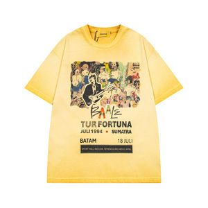 T-shirt d'été respirant à col en V pour homme, style rock, en jersey uni, délavé, à manches courtes, coupe décontractée et ample - Product Image 2