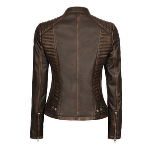 Women's <b>Genuine</b> Sheepskin Leather Winter Jacket Washed Technique with Cotton-Filled Windproof Zipper Raw Processing - Product Image 4