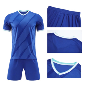 En color azul, tu propio logotipo, ropa deportiva, camiseta de fútbol de entrenamiento, camisetas de fútbol, conjunto de uniforme de ropa de fútbol de calidad personalizada - Product Image 3