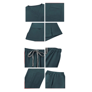 Unisex Medical <b>Scrub</b> Suit V Neck Short Sleeve Top Cargo Pants Woven Fabric Eco-Friendly Beauty <b>Salon</b> Customized Color - Product Image 6