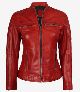 Chaquetas de Cuero PU Rojas para Mujer, Estilo Motero, Cuello Alto, Transpirables, Venta al Por Mayor, Invierno 2025 - Product Image 2
